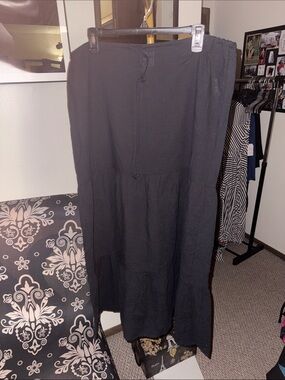 Shade & Shore Black Tiered Maxi Skirt with Drawstring Waist
